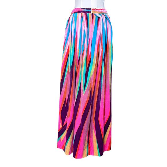 Tsumori Chisato Diagonal Striped Midi-Length Skirt Size 2 Elastic Waistband - Picture 9 of 14